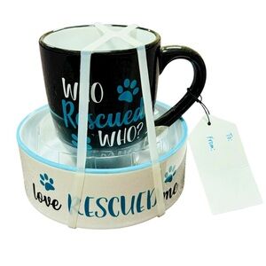 Pet Mug Bowl Set NEW Who Rescued Who? Love Rescued Me